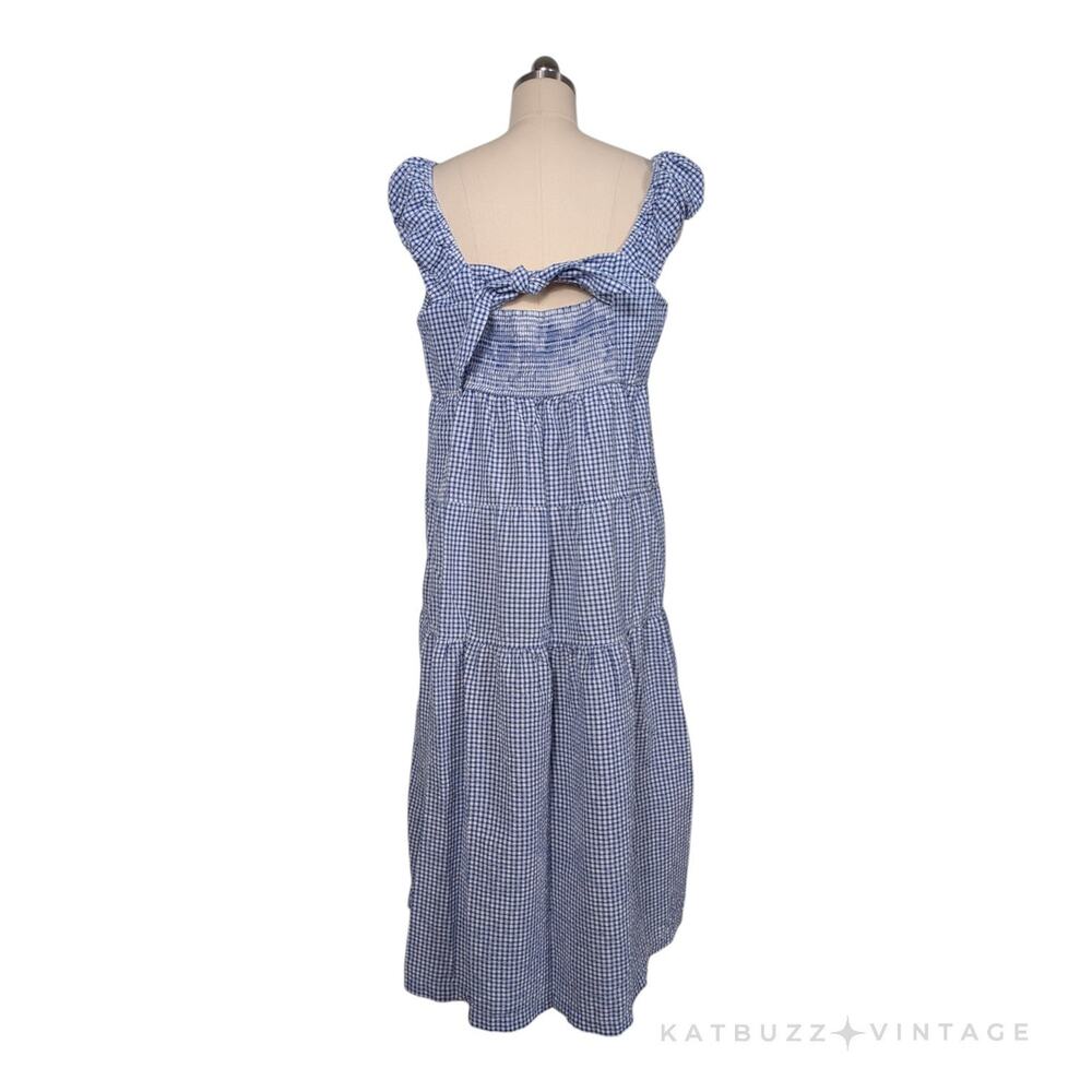 Old Navy Gingham Maxi Dress Xl Blue White Tiered Cottagecore Picnic Oz Dorothy - Picture 4 of 12